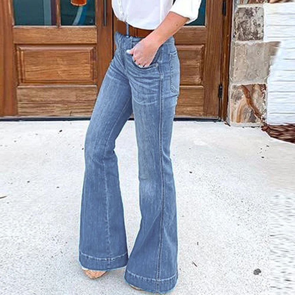 LOOZYKIT женские модные тонкие повседневные джинсы, расклешенные брюки, длинные штаны, женские повседневные брюки с высокой талией, широкие брюки