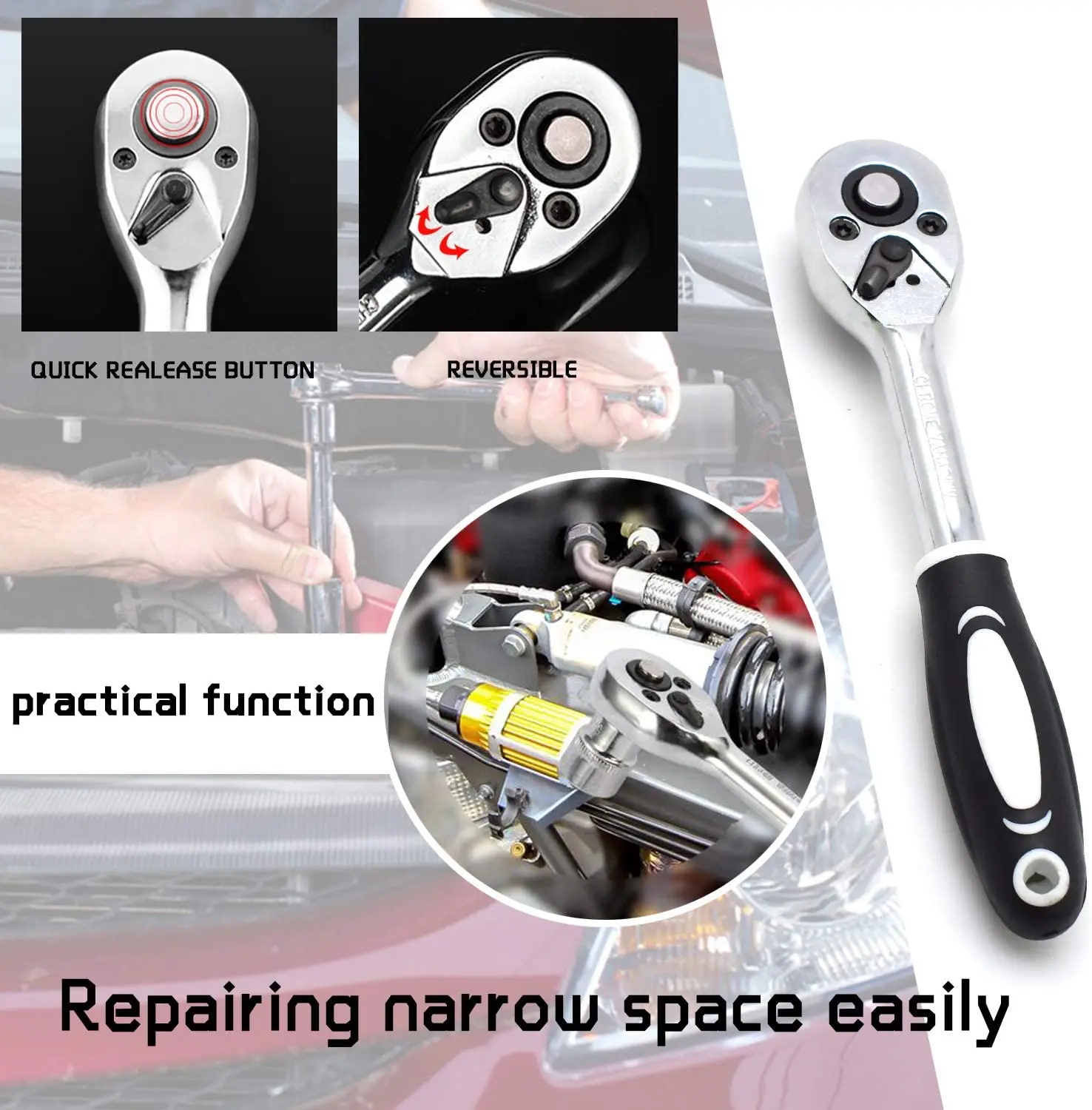 1/4 1/2 inch Socket Wrench Set Metric Tool Kit ratchet Handle 
