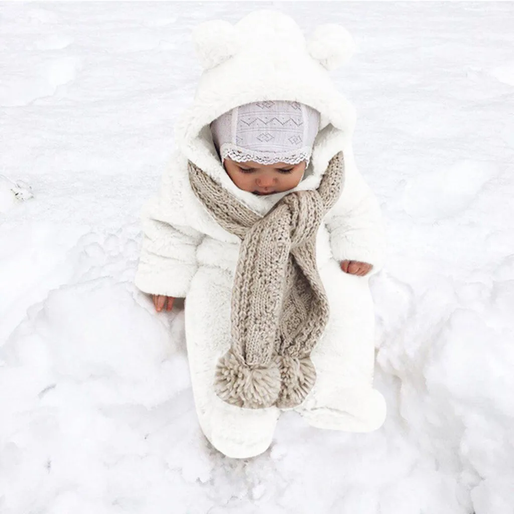 Зимний флисовый комбинезон для новорожденных мальчиков и девочек; комбинезон с капюшоном; теплое пальто; Верхняя одежда; ropa bebe navidad; Одежда для маленьких девочек на первое Рождество