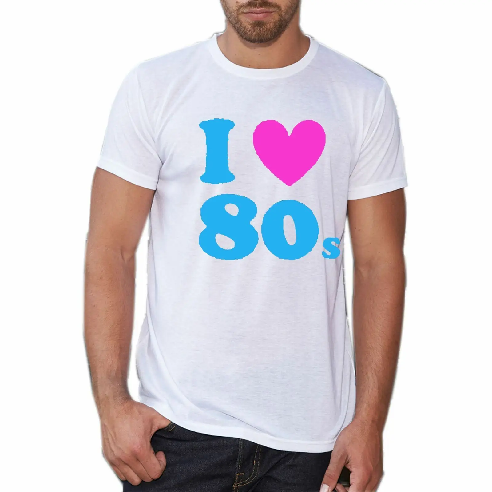 I Love Heart 80-х Ретро унисекс Поп маскарадный костюм (80 футболка) | Мужская одежда
