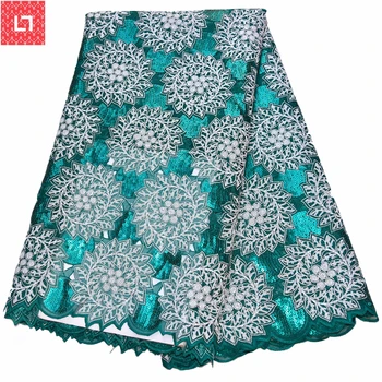 

2019 High Quality Sequins Lace Embroidered Fabric French Lace Fabric Teal Green Beaded African Lace Fabric for Nigerian Wedding