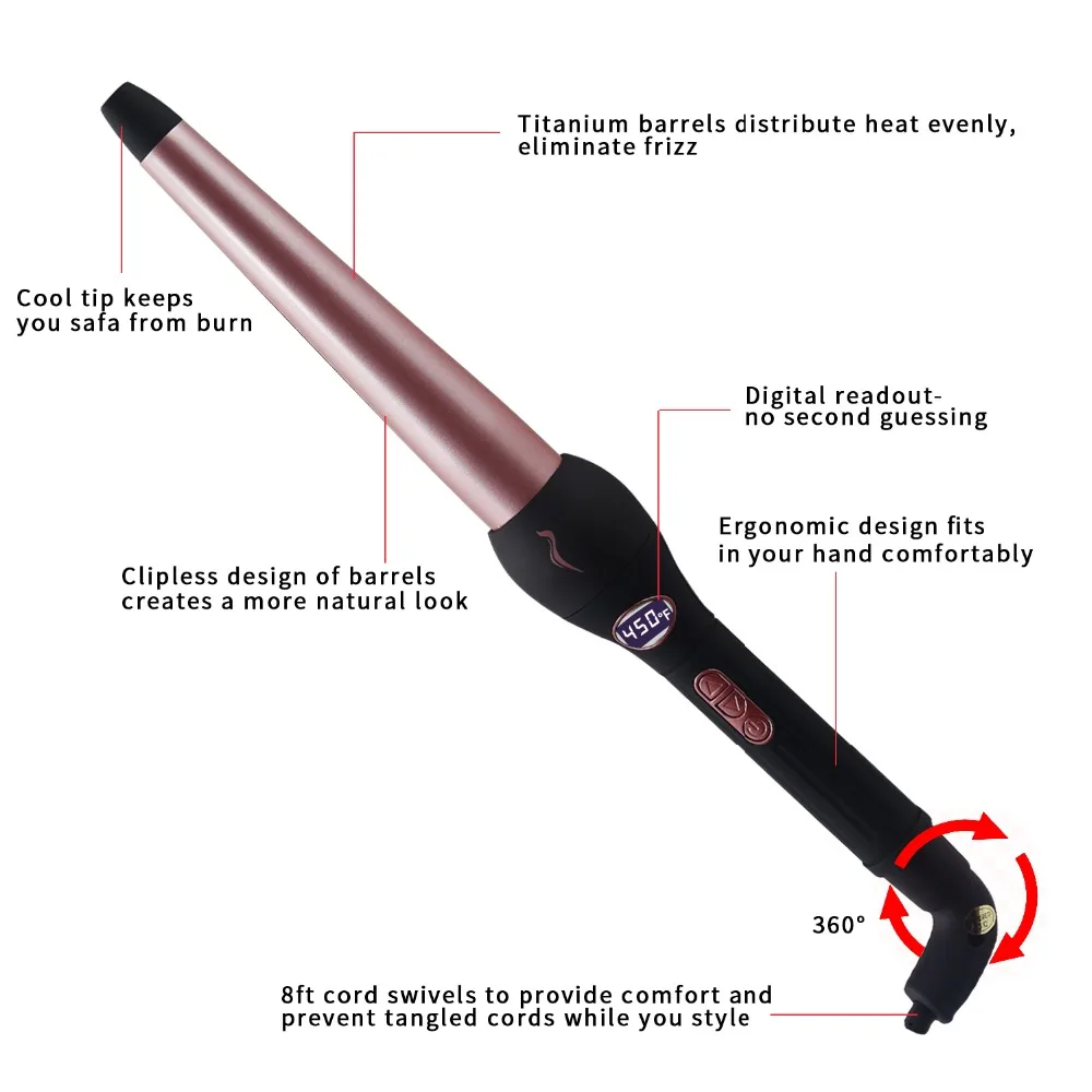 Madami Interchangeable Hair curler 3 in 1 Rose gold Tourmaline Ceramic curling wand and LCD display curling iron PTC fast heater (5)