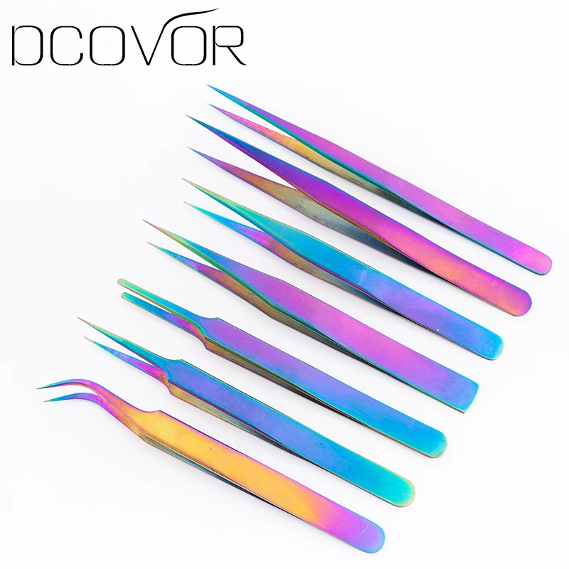 

1Pc Curved Straight Tweezers Rainbow Eyelash Extension Nails Decor Picker Dead Skin Remover Manicure Makeup Nail Tools