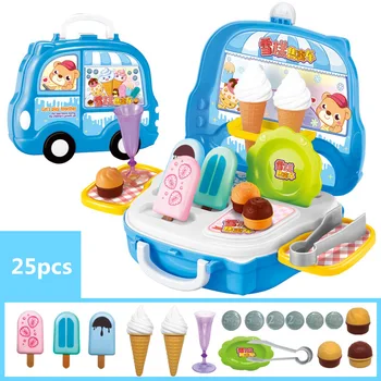 

[Funny] Play house toy 25pcs/set Ice cream store shop car toy can clip food kitchen Pretend chef cooking toy kids child gift