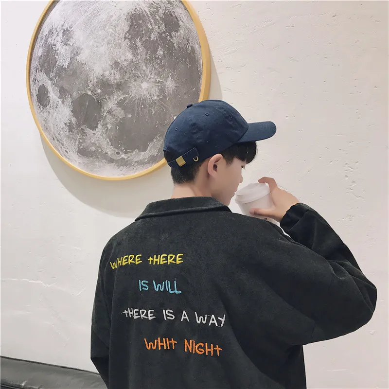 

Hong Kong Style Japanese-style Autumn Jacket Corduroy Coat Men's Korean-style Embroidered Letters Trend Versatile Students Suppl