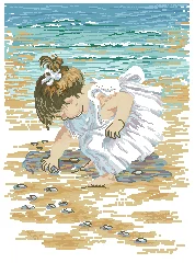 

DD Counted Cross Stitch Kit Fan blowing a fan Handmade Needlework For Embroidery 14ct Cross Stitch Little girl on the beach