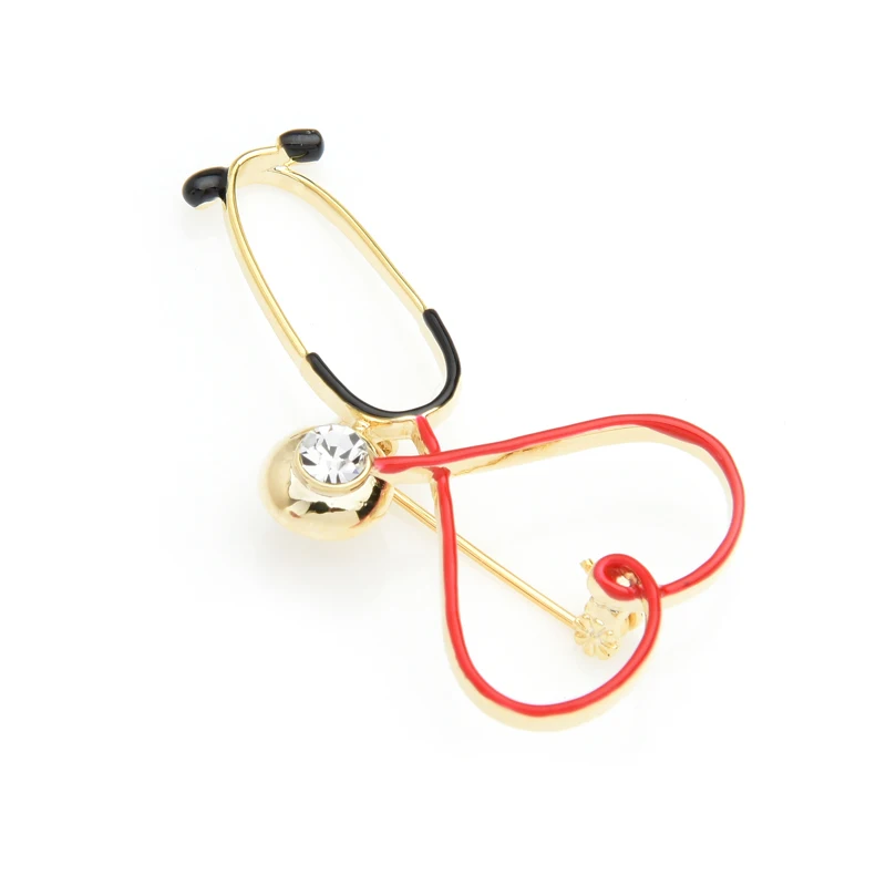 Wuli&baby Стразы, стетоскоп в виде красного сердца, броши для женщин и мужчин, персональная Больничная брошь на булавке