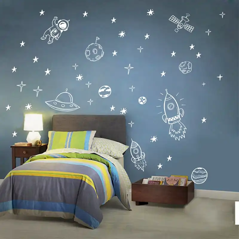 Home Living Wall Decals Murals M915 Rocket Space Cartoon Nursery Wall Stickers Bedroom Girls Boys Kids Room