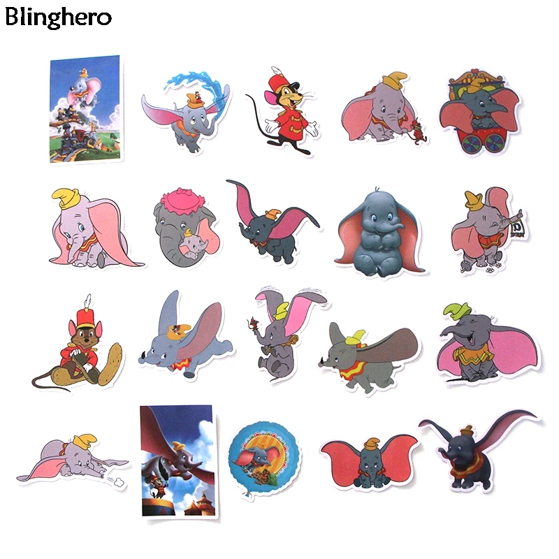 10 компл./лот Blinghero мультфильм Дамбо наклейки 20 шт./компл. милые наклейки с изображением слонов автомобилей велосипедов, наклейки на ногти, канцелярских товаров BH0118