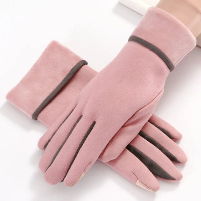 Женские перчатки Зимние Замшевые Кожаные перчатки с сенсорным экраном модные теплые перчатки для пальцев флип и бархатные Утепленные перчатки для вождения E28