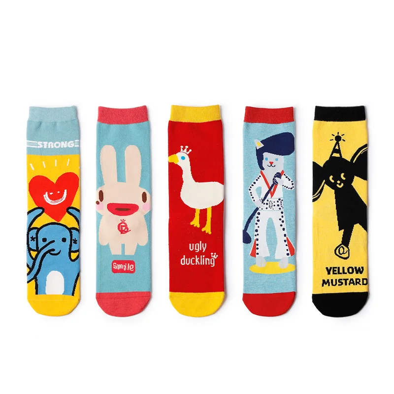5 pairs Новинка осени, Мультяшные женские носки с животными, цветная уличная одежда, harajuku, милые носки, корейский стиль, утка, слон, кролик, дизайнерские soc - Цвет: 5 pairs