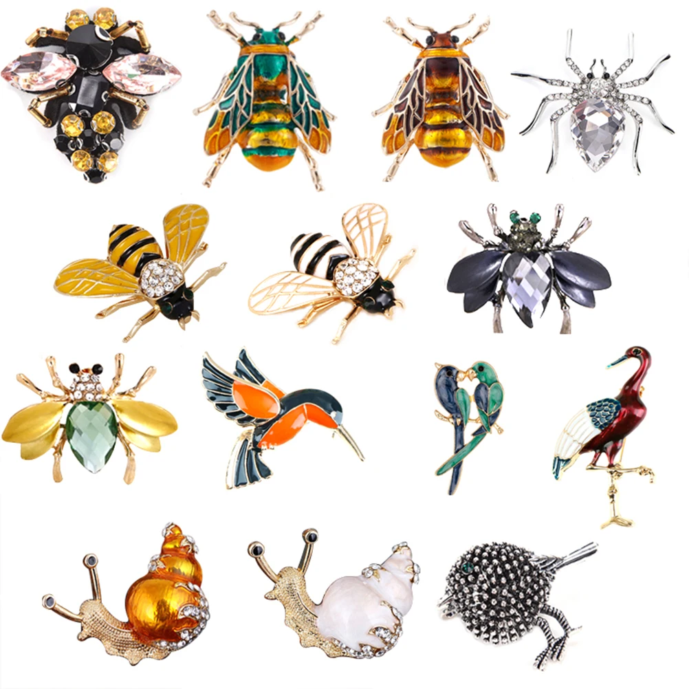 Пчела, жук, краб, муравьи, улитка, броши с птицами, Скорпион, стразы, Винтажные Украшения в виде животных, брошь