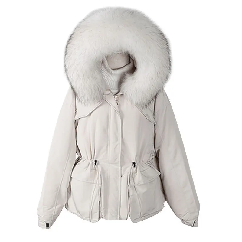 New Down Jacket Women Loose Short Waist Hooded Large Fur Collar Pie To Overcome Thickened Ladies Jacket Tide Clothing
