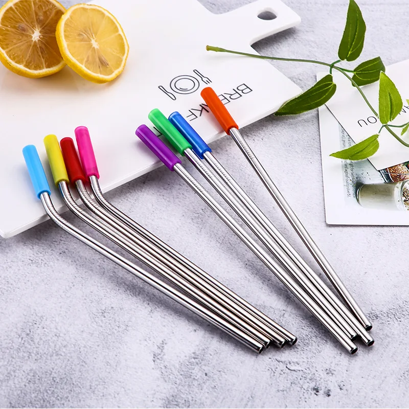 

1pcs Reusable Straight Stainless Steel Straw High Quality Red Blue Yellow Purple Magenta Rubber Mouth Cover Drinking Straw