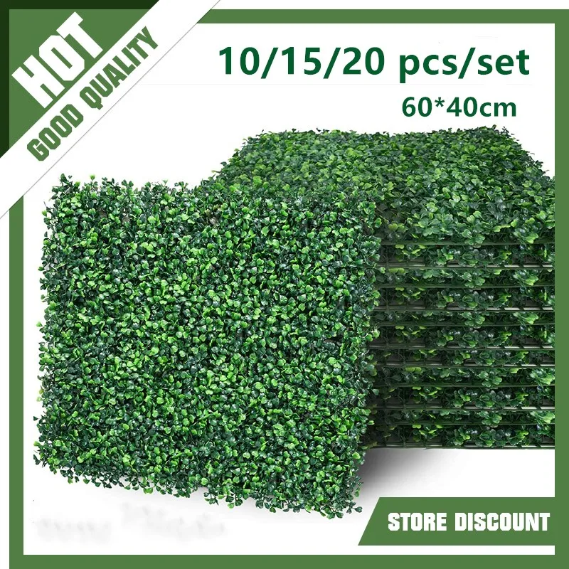10/15/20pcs Realistic & Thick Artificial Plant Foliage Hedge Grass Mat Greenery Panel Decor Wall
