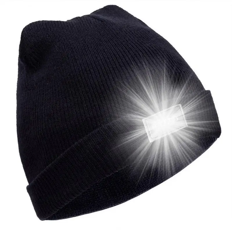 Unisex 4 LED Light Hat Button Battery Type Hands Free Flashlight Cap LED Beanies Knit Hat Keep Warm For Climbing Fishing Outdoor skullies men