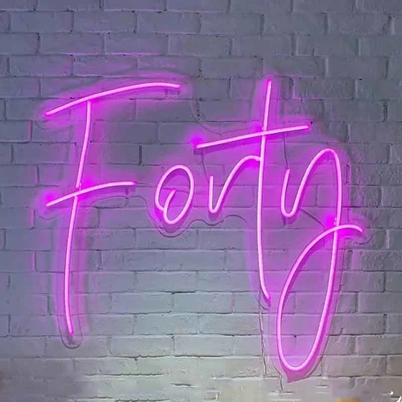 OHANEONK Custom Led Forty 40 Happy Birthday Backdrop Neon Light Sign for Home Bar Wall Bedroom Party Decorative Gifr til we are ghost neon sign wedding backdrop neon sign gothic home decor anniversary gift halloween party decor trick or treat