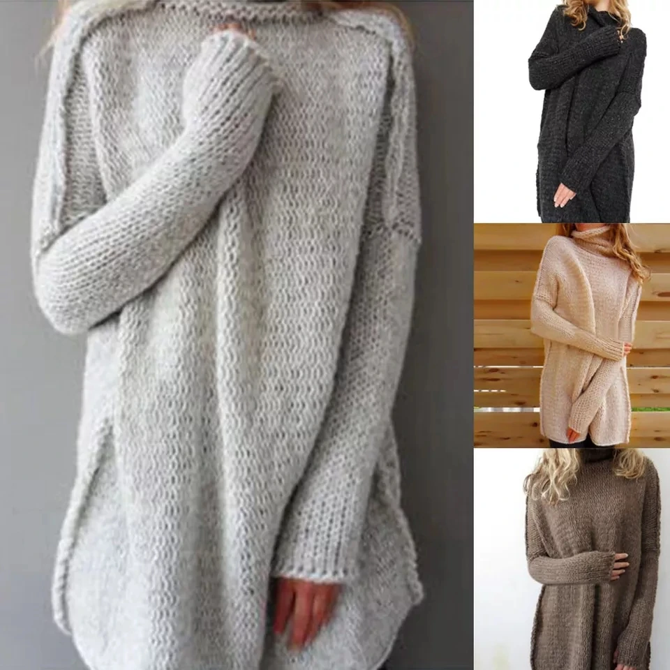 Long Sleeve Sweater Plus Size Women's Turtleneck Casual Pure Loose Jumper Shirt Tops | Женская одежда