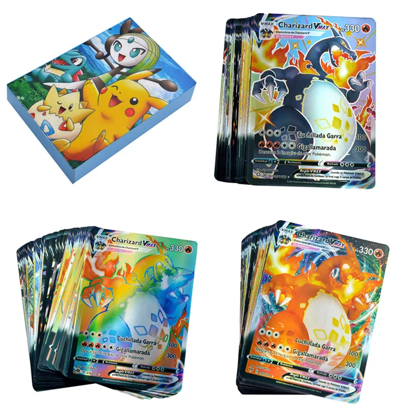 Испанская версия карт Pokemon 100 VMAX 50V Game Боевая карта игрушки для детей