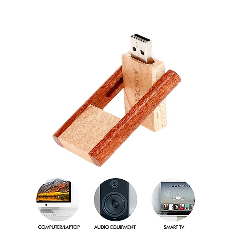 Вращающийся usb 2,0 деревянный USB флеш-накопитель 4 ГБ 8 ГБ флеш-накопитель 16 ГБ флеш-накопитель 32 Гб 64 Гб USB память высокая скорость Подарки Бесплатный Пользовательский логотип