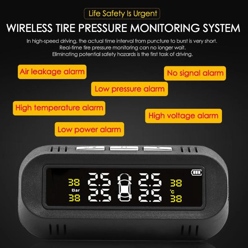 Солнечная автомобильная система контроля давления в шинах TPMS, встроенный датчик температуры в шинах с 4 внутренними датчиками