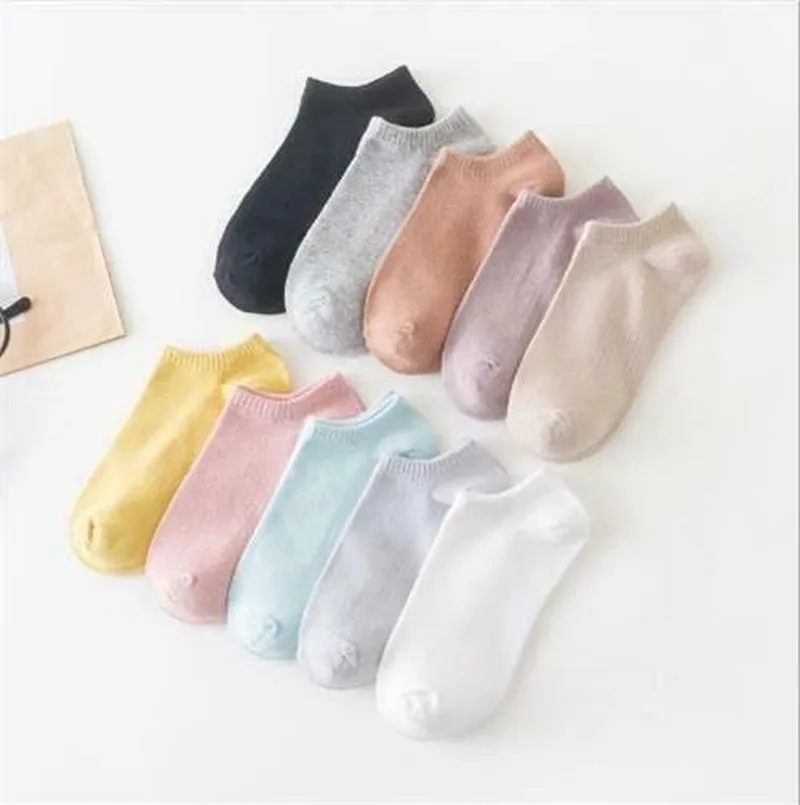 Summer Socks Women Candy Color Cotton Socks ladies Breathable Sports Socks Sweet Solid Color Light Mouth Invisible Socks