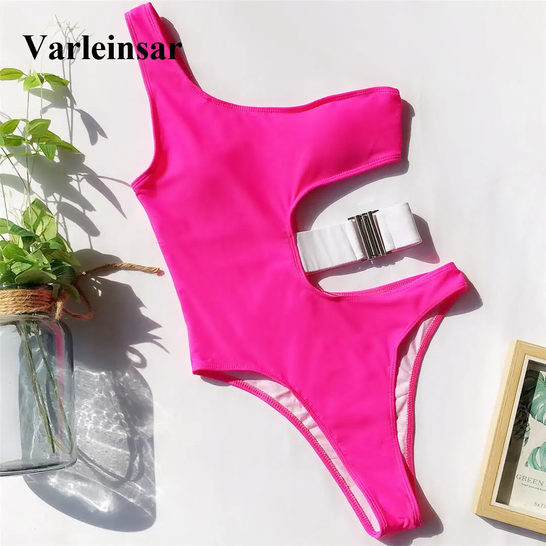 Sexy Leopard One Shoulder One Piece Swimsuit Women Swimwear Female Bather Asymmetrical Bathing Suit Swim Wear Monokini V1704