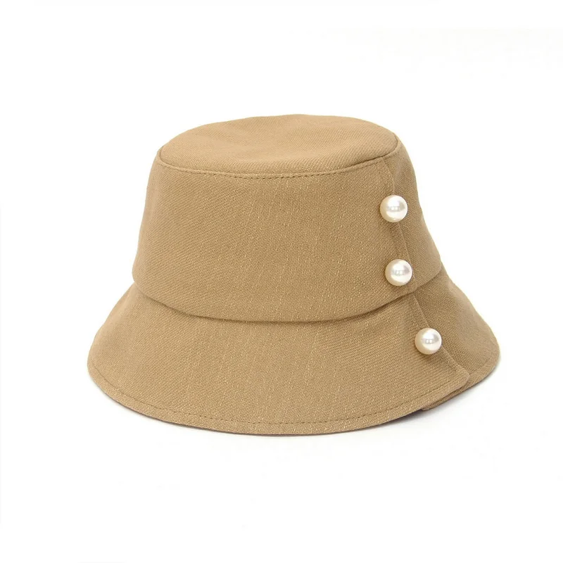 

2021 Women's Summer Hat Pearl Decoration Bucket Hat Streetwear Fashion Caps For Women Fisherman Cap Protection Sun Hats