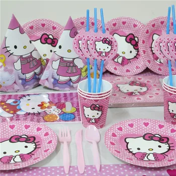 

158Pcs/218Pcs Cartoon Hello Kitty Tableware Sets Kids Birthday Party Baby Shower Festival Celebrate Decoration Event Supplies