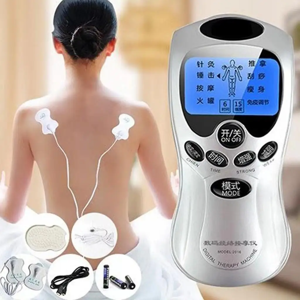 Portable Unit Electronic Pulse Massager Back Pain Relief with 8 Modes Unit Muscle Stimulator Machine Extra Pads
