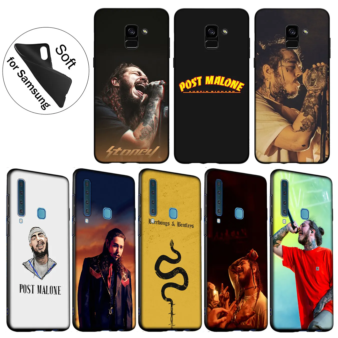 IYICAO Post Malone Soft Silicone Cover Case for Samsung Galaxy J8 J7 Duo J6 J4 Plus A2 Core Prime 2018 TPU Black |