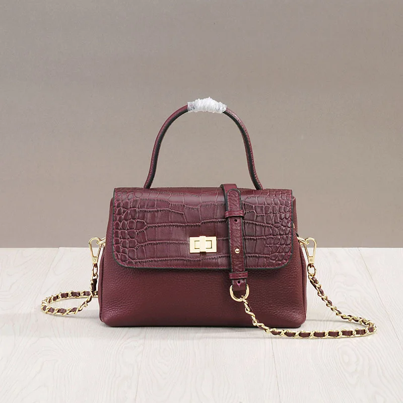 

Autumn And Winter New Style Non-mainstream High Grade Sense Crocodile Pattern Full-grain Leather Shoulder Bag with Chain Hand Sh