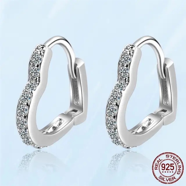 Silver Earrings Real 925 Sterling Silver Asymmetrical Heart Hoop Earrings for Women Fashion Silver Earring Jewelry Gift PAE077