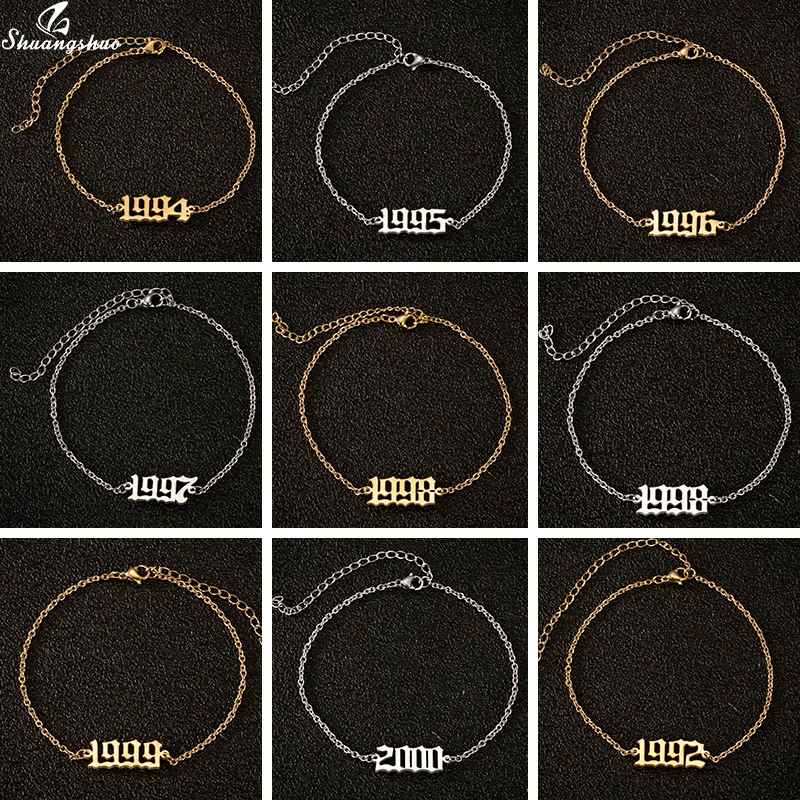 Stainless Steel Anklet Number Year Anklets 1980 1981 1982 1983 1984 1985 1986 Year of Birth Ankle Bracelet Old English Jewelry