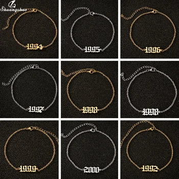 Stainless Steel Anklet Number Year Anklets 1980 1981 1982 1983 1984 1985 1986 Year of Birth Ankle Bracelet Old English Jewelry
