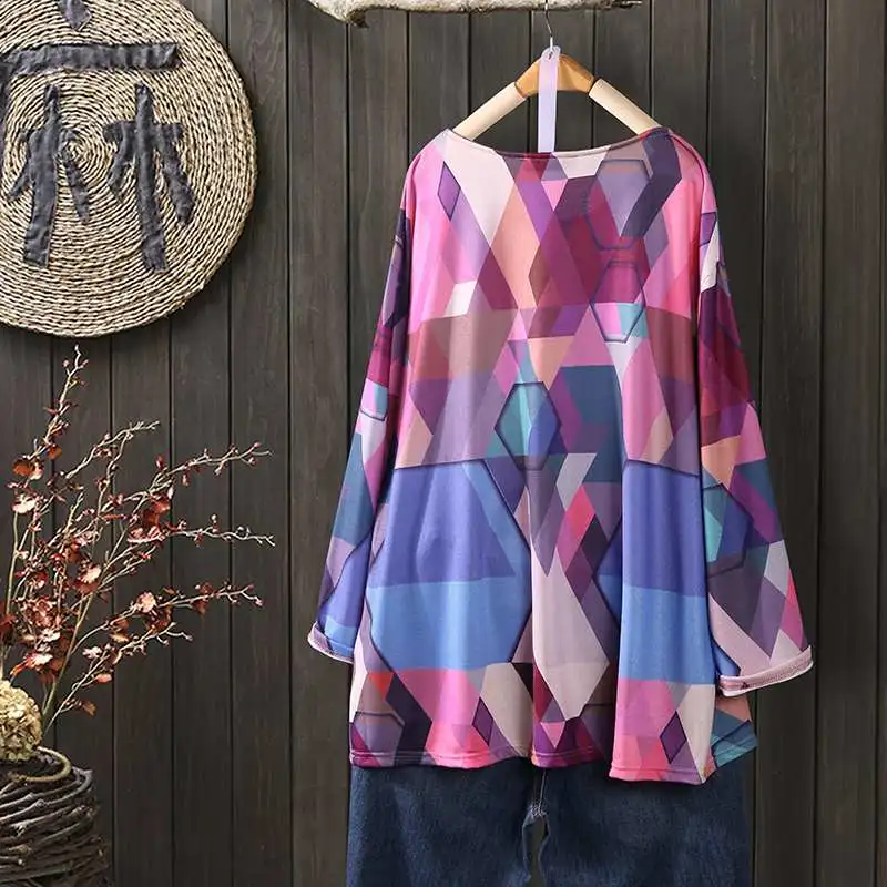 Blusas Top, ZANZEA, весенние повседневные рубашки для женщин, длинный рукав, геометрический рисунок, туника, топы, Ретро стиль, с принтом, свободная блузка, Женская сорочка
