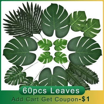 

60pcs Artificial Tropical Palm Leaves for Hawaiian Simulation Monstera Leaves Theme Party Decoration Hawaii Home Decor