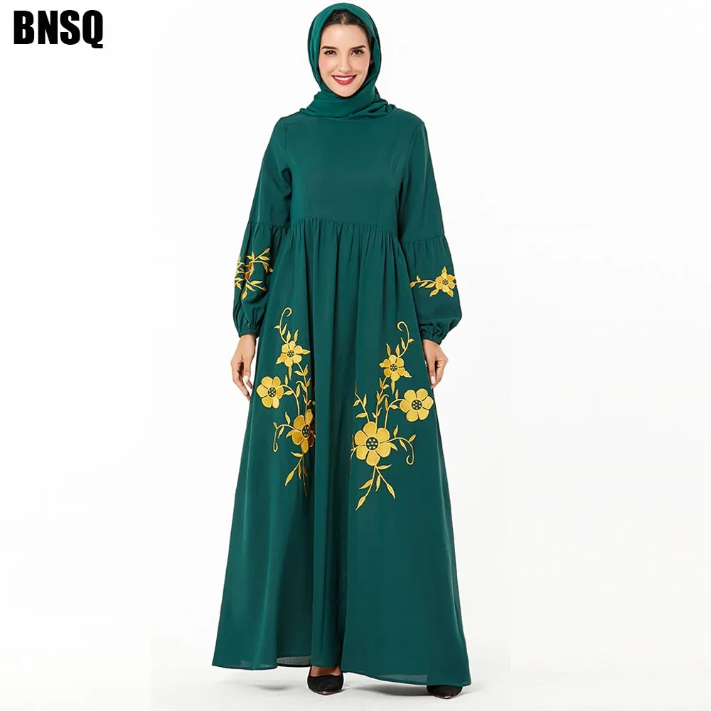 BNSQ мусульманское платье кафтан абайя одежда Jilbab вышивка Макси индейка