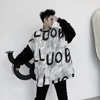 

2020 Spring New Men Letter Print High Street Hip Hop Loose Pullover Sweatshirt Male Drawstring Sleeve Sweatshirt Outerwear