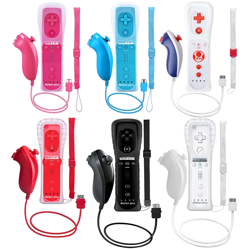 2 in 1 Wireless Remote Controller for Nunchuk Nintendo Wii Built-in Motion Plus Gamepad with Motion Sensor Silicone Case