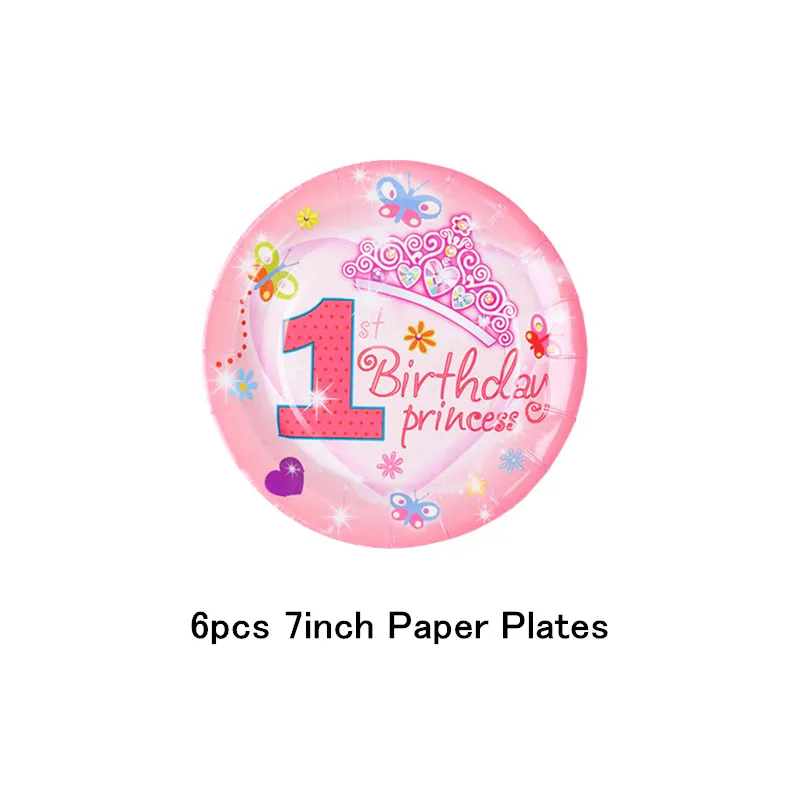 Девочка День рождения розовая корона для принцессы вечерние принадлежности День Рождения украшения дети ребенок душ бумажные тарелки и соломки чашки - Цвет: 7 inch Plate(6pcs)