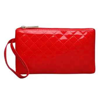 

Simple Casual Pure Color Zipper Coin Purse Bag for Women Phone Holder Wallet Ladies Plaid PU Leather Long Clutch Wristlets Bags