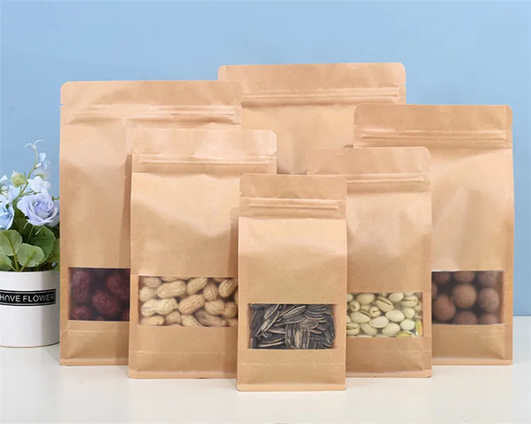 50 Sacchetti Di Carta Kraft Con Finestra E Chiusura Lampo – 20x30 Cm – Perfetti Per Caffè, Spezie, Noci E Regali Fai Da Te