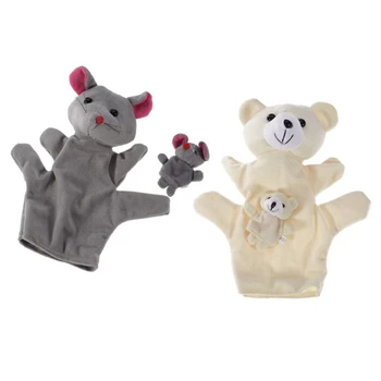 

2 Pcs Hand Puppet Finger Puppets, Beige Bear & Grey Mouse