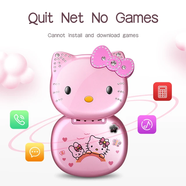 Cute Mini Girl Mobile Phone Quad Band Flip Cartoon Unlocked Kids Children Dual Sim CellPhone With Gift Cat Head Bag Lanyard 5