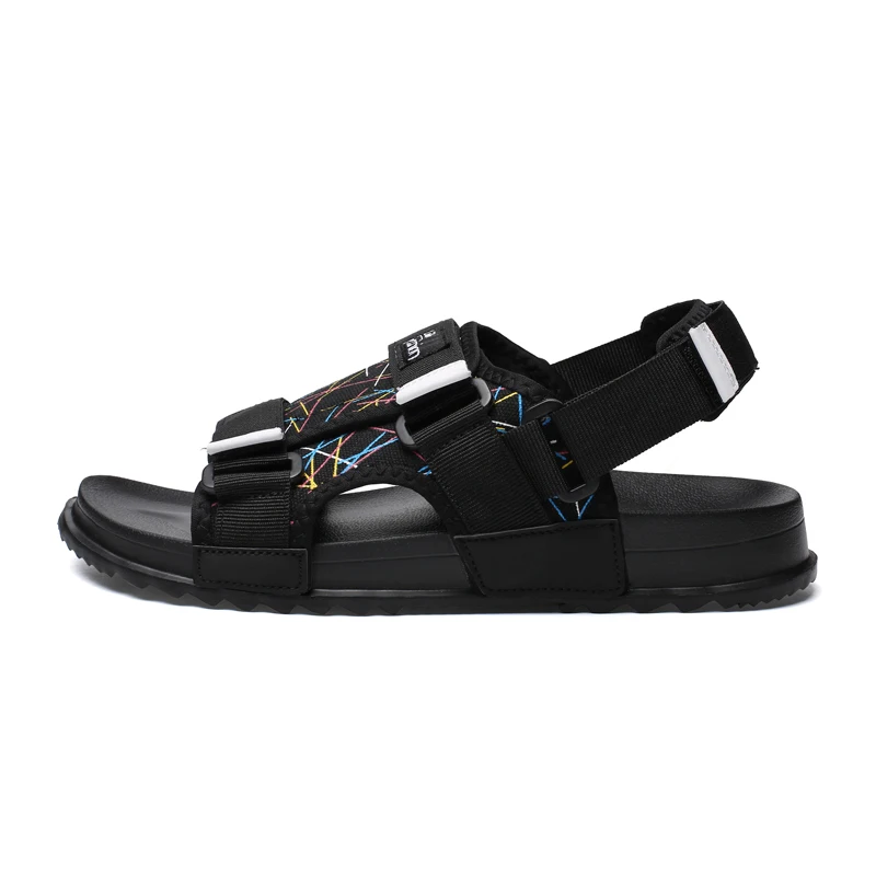 Roman letters comfortable denim summer new sandals men's platform flat elastic band men's daily casual shoes