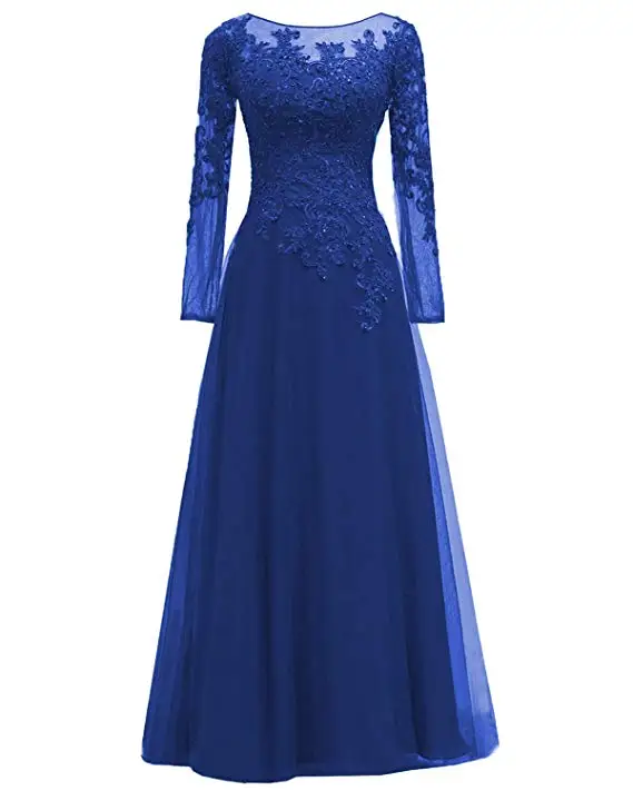 Royal Blue Трапециевидный вырез, аппликация, длинный рукав с бисером, платье для матери невесты, наряды, длина до пола, молния, большие размеры - Цвет: Royal Blue