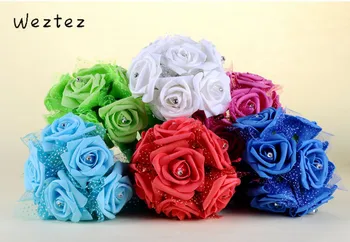 

Romantic Wedding Bouquet Bridesmaid Wedding Foam Flowers Rose Bridal Bouquet Satin Artificial Flower SPH155