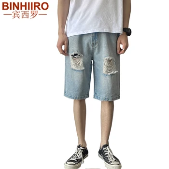 

2020 New Men's Jeans High-Quality Hole Solid Color Knee Length Pants Summer Streetwear Loose Hip-Hop Fashion Casual Jeans Shorts