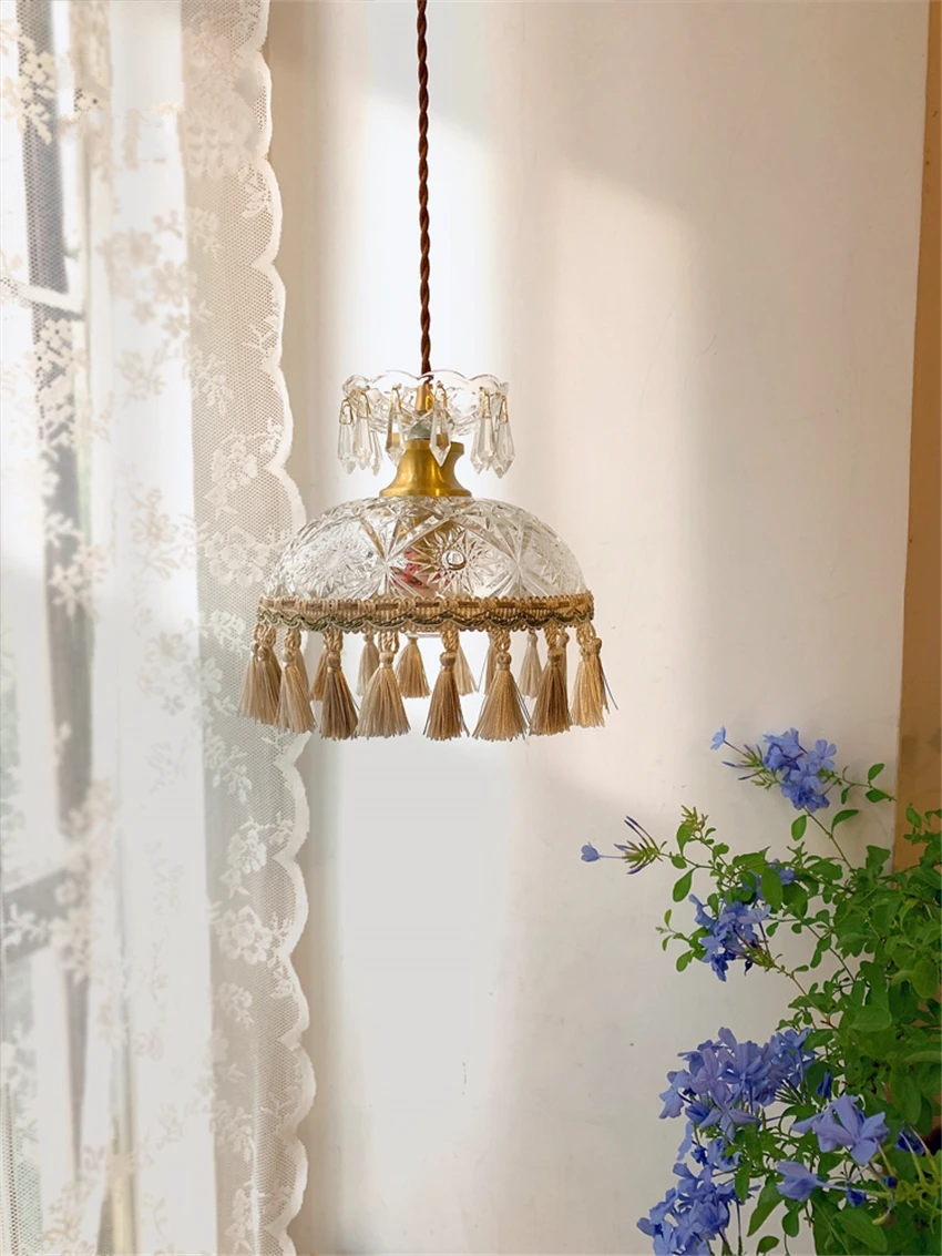 

Clear glass crystal Fringed pendant lights bedroom dining room bar bedside lamps vintage balcony corridor hanging deco lighting